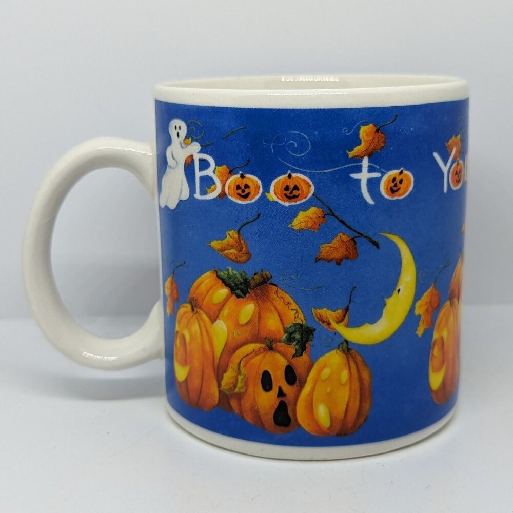 Sakura Halloween Party Stoneware Mug "Boo To You" Ghosts Pumpkins Moon 10oz Dish
